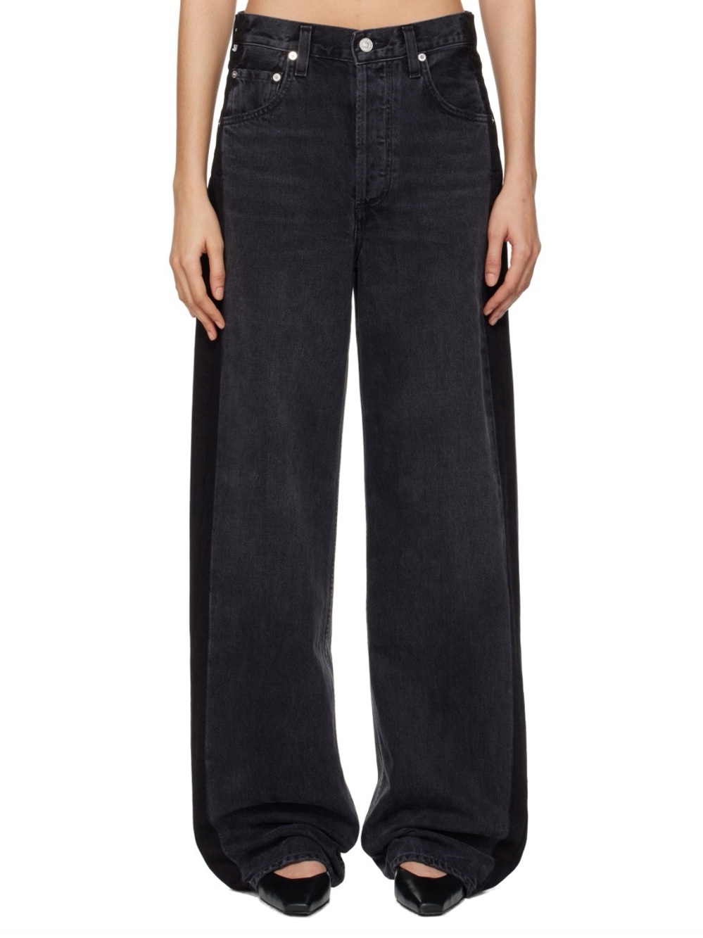 Citizens of Humanity Ayla Baggy Tuxedo Stripe Jeans Black Salt